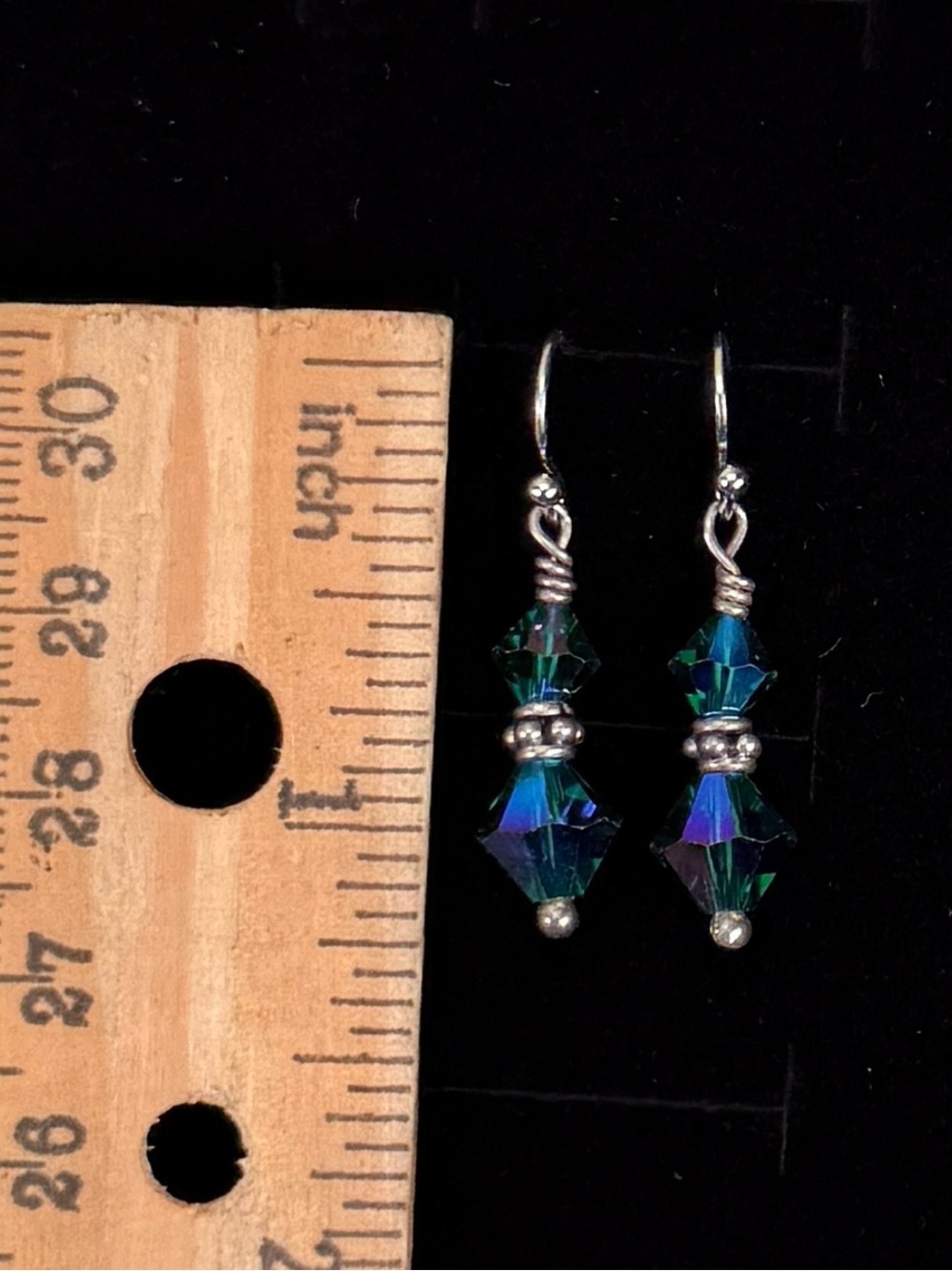 Silvertone Blue and Green Crystal Pierced Earrings - Picture 4 of 6